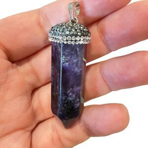 Purple quartz point pendant, purple crystal quartz pendant with sparkly pave